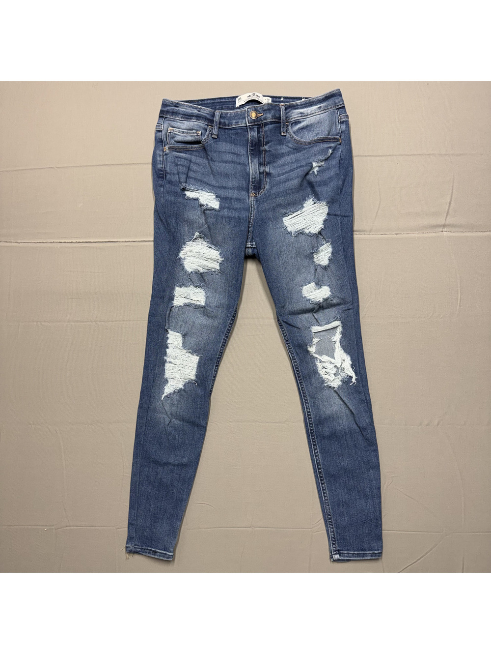 Hollister Womens Curvy High Rise Super Skinny Distressed Jeans Size 11S Blue
